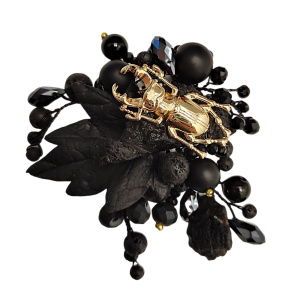 Брошь "Сказки Гофмана" с агатом, вулканической лавой и тектитом