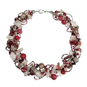 Колье " Зимняя вишня" с миксом натуральных камней