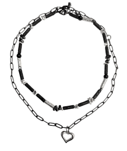 Комплект колье "Рандеву" с вулканической лавой и гематитом