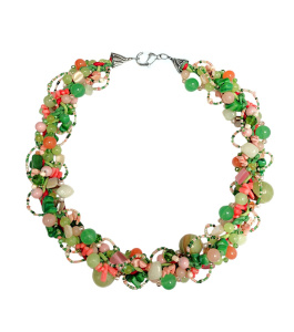 Колье "Летняя поляна" с перламутром, халцедоном и кальцитом