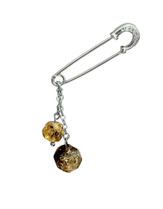 Брошь-булавка с натуральным янтарем (бижутерия)