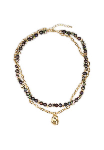 Колье "Golden Drop" с жемчугом, гематитом и вулканической лавой